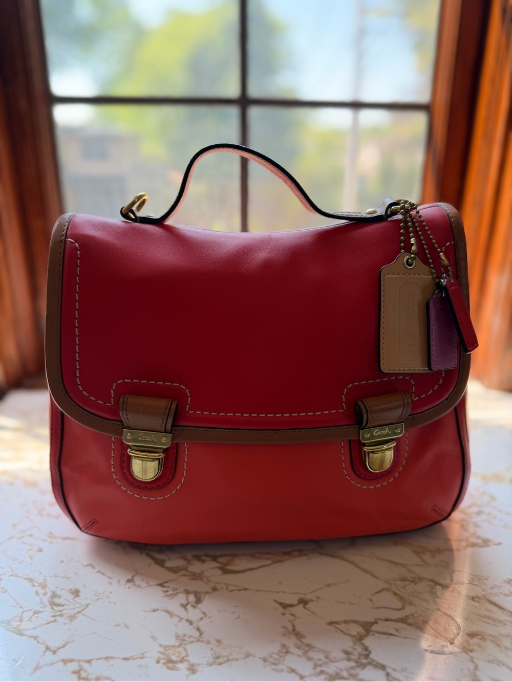 Vintage Coach Poppy Colorblock Dylan Flap Satchel - Red & Orange Leather